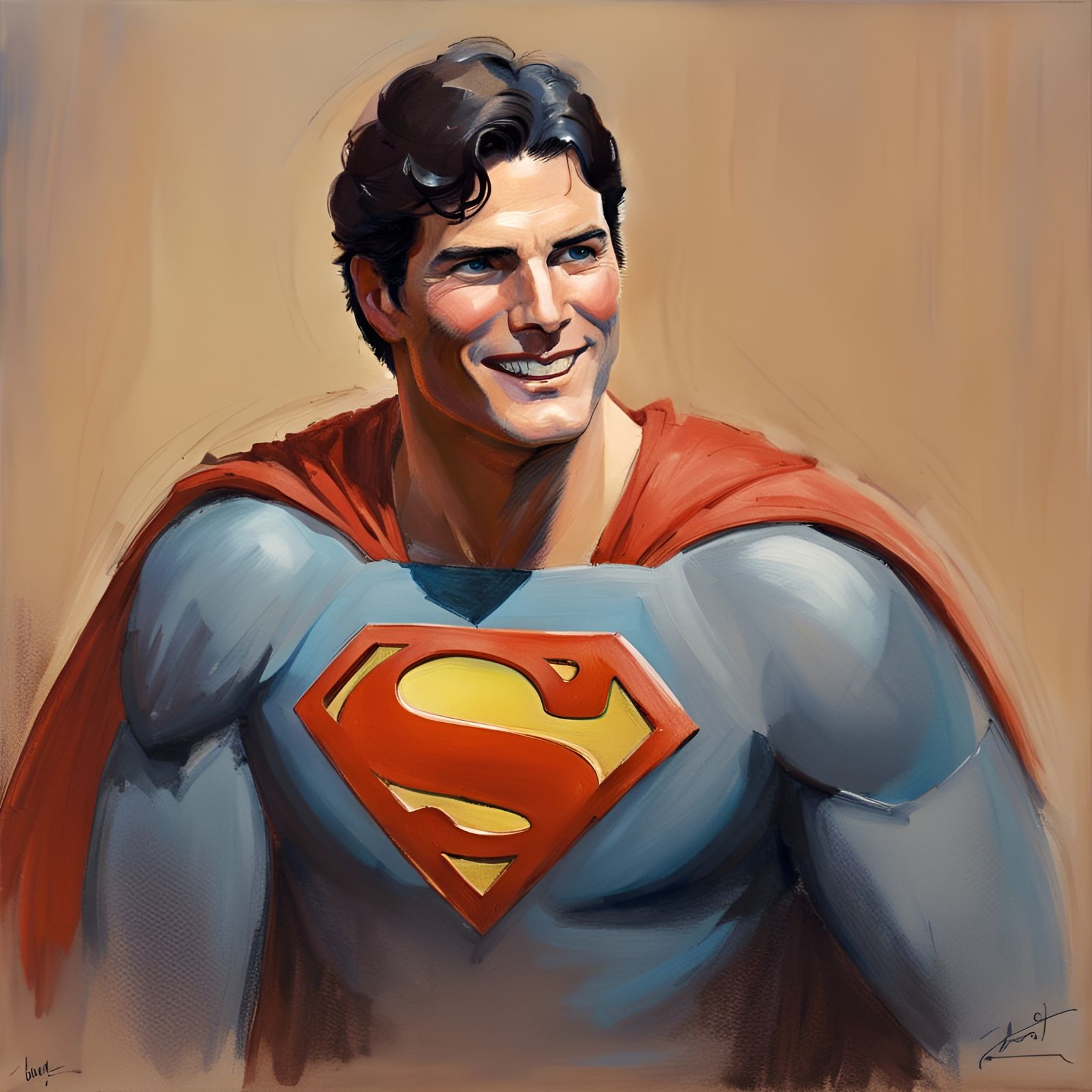 Superman in Christopher Reeve with a big smile