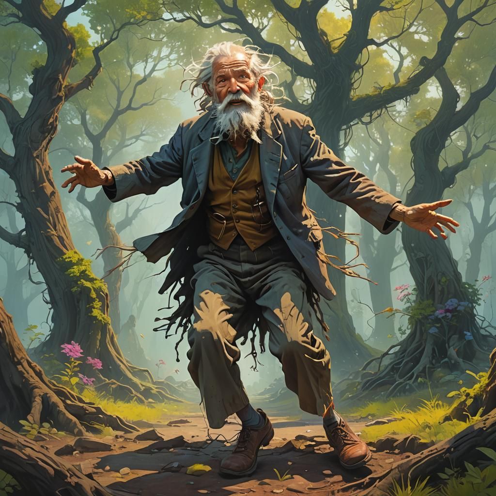Old Man Floss Dance in Mystical Forest