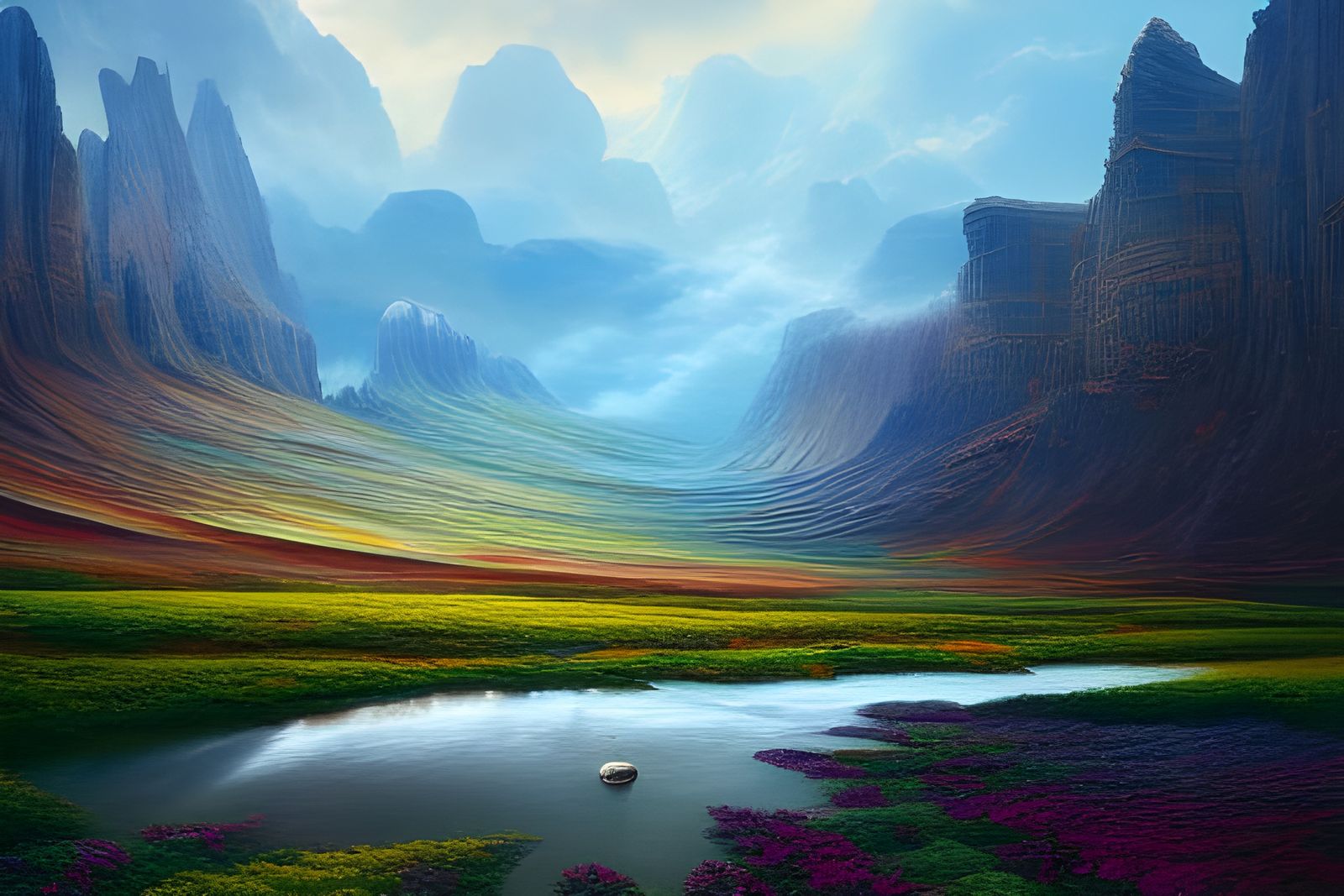 Dramatic Oil Painting of a Fantastic Landscape