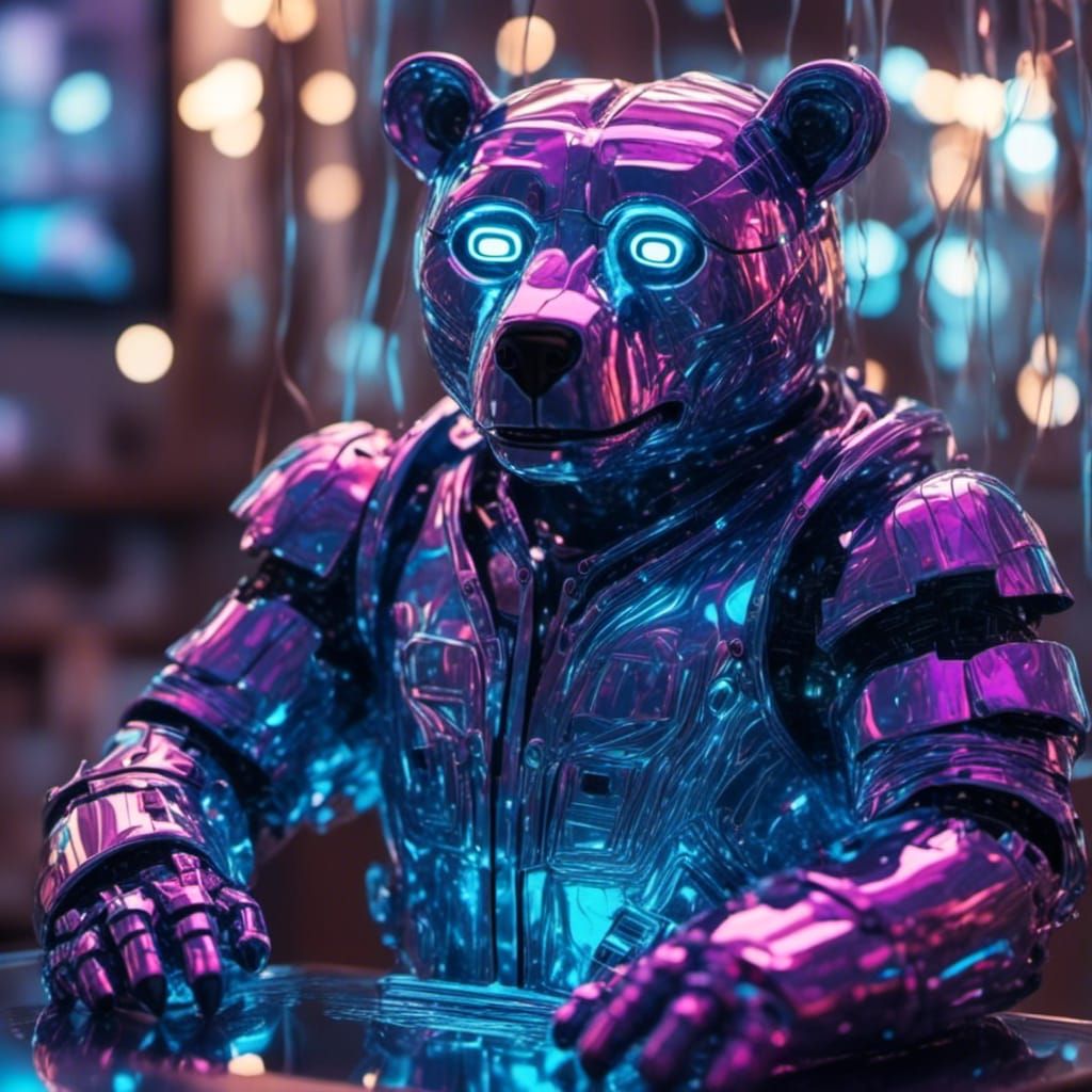 Cyberbear in Cyberspace: Synthwave Style Digital Art