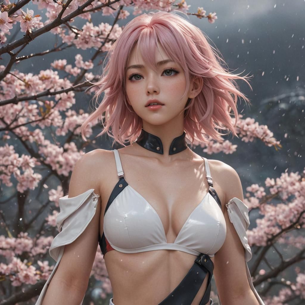 Anime Girl in Sakura Storm: 3D Aesthetic Art