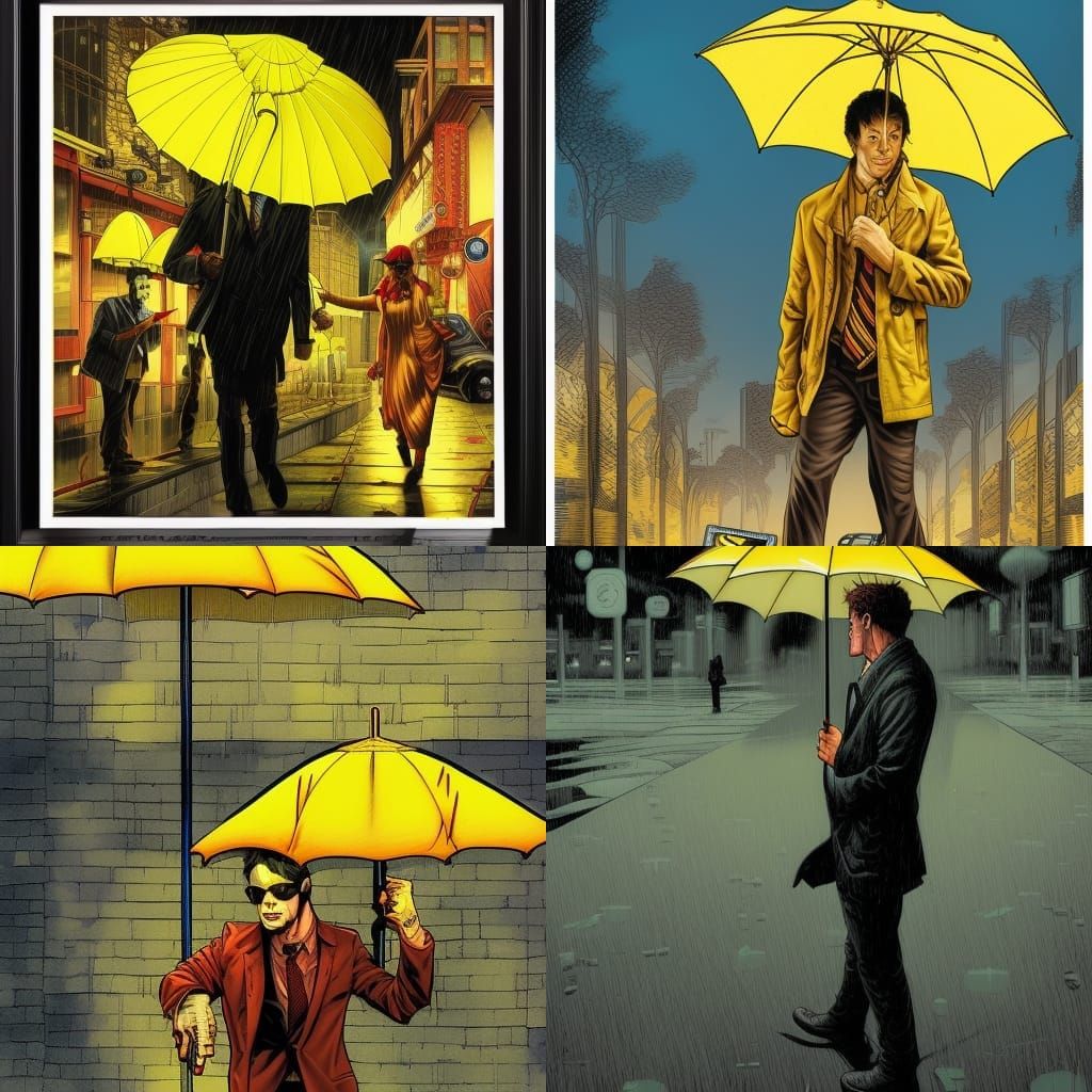 Man with Yellow Umbrella: Comic Book Art
