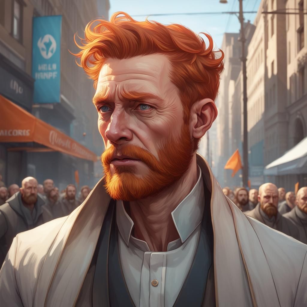Tired Reverend Protests in Modern Street: 8K Portrait