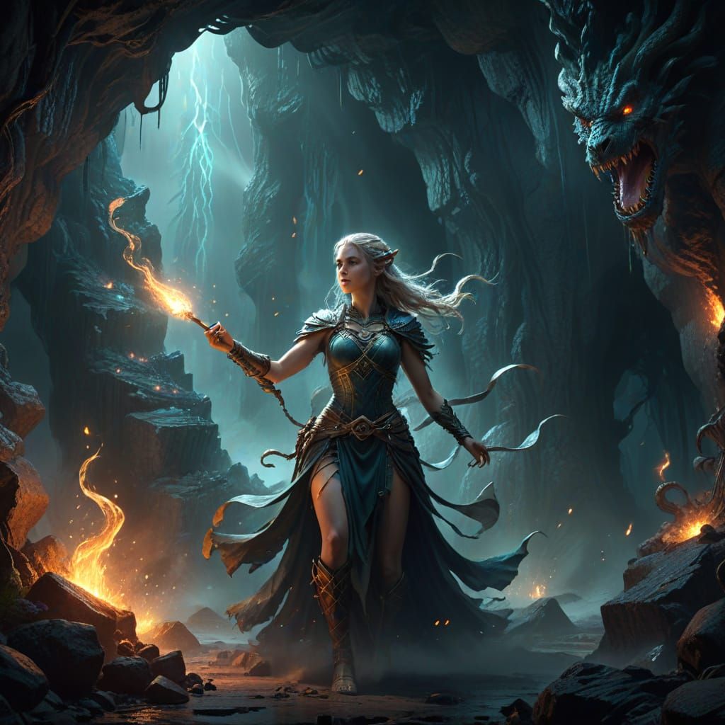 Epic Fantasy Battle: Elven Wizardess vs Medusa in a Misty Ca...