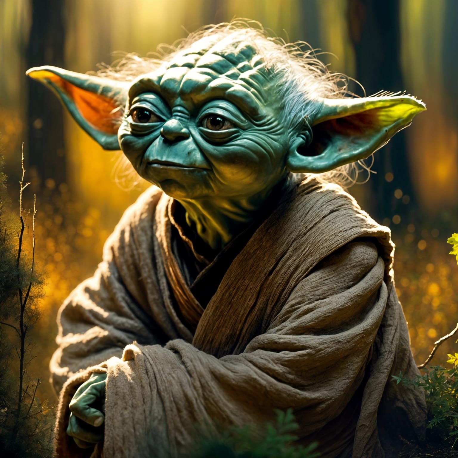 Yoda in Forest, Thick Paint Technique