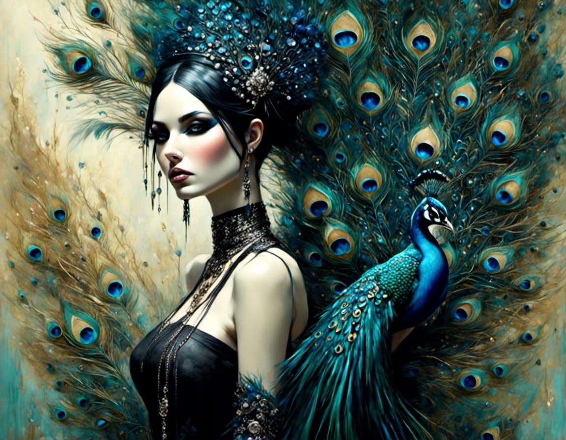 Goth Punk Peacock Girl in Fantasy Art Style