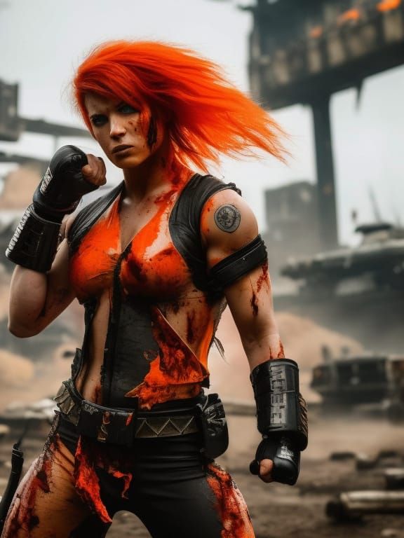 Female Pit Fighter in Retrofuturistic Combat