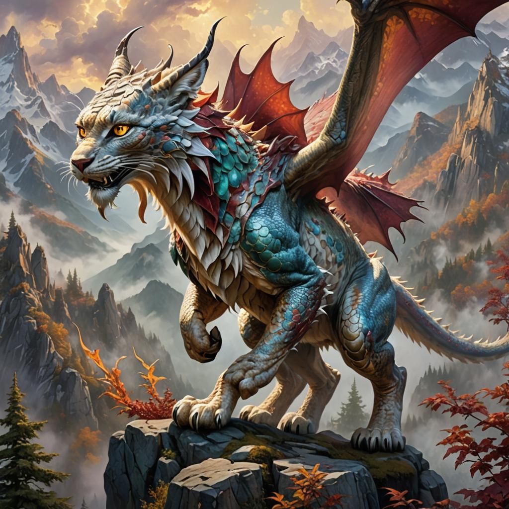 Majestic Lynx Wyvern with Maroon Scales