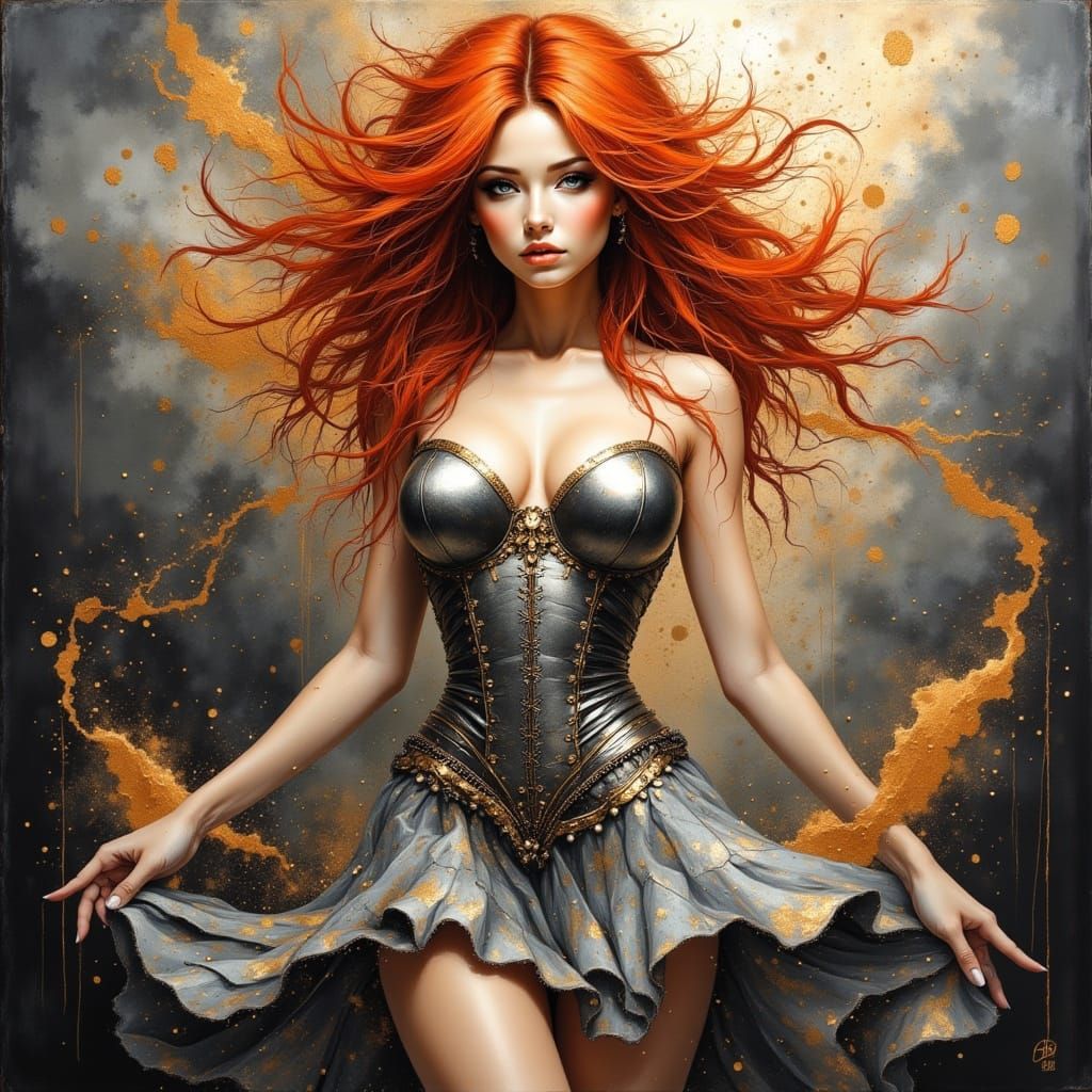 Elegant Futuristic Lady with Flaming Red Hair