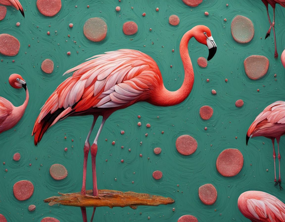 Surreal Flamingo in Saltpan Dew Drops Painting