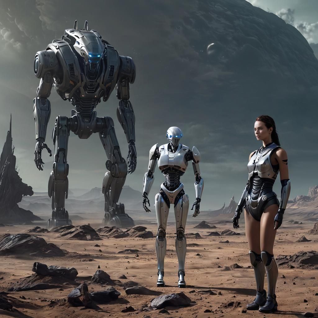 Woman and Robot on Alien World
