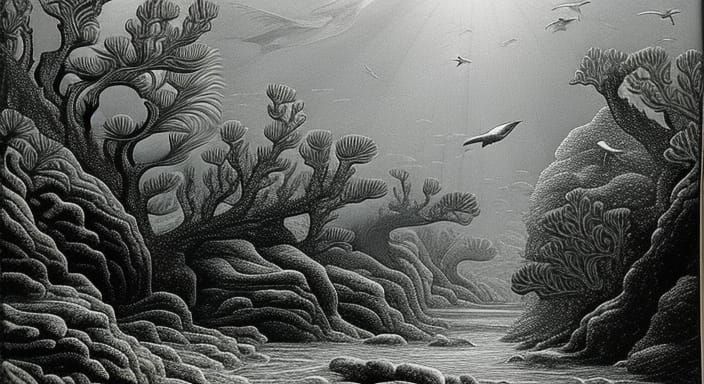 Detailed Coral Reef Sketch in Doré Style