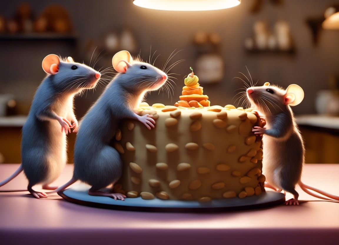 Rats Climbing for Cake in Pixar Style