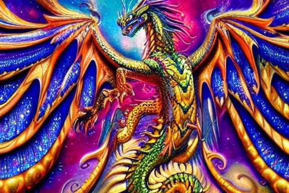 Gold Fractal Dragon with Glitter Wings