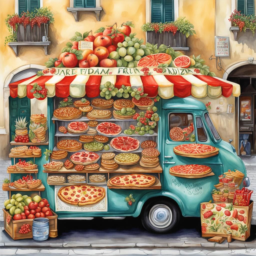 Italian Street Fruit Stall in Art Style