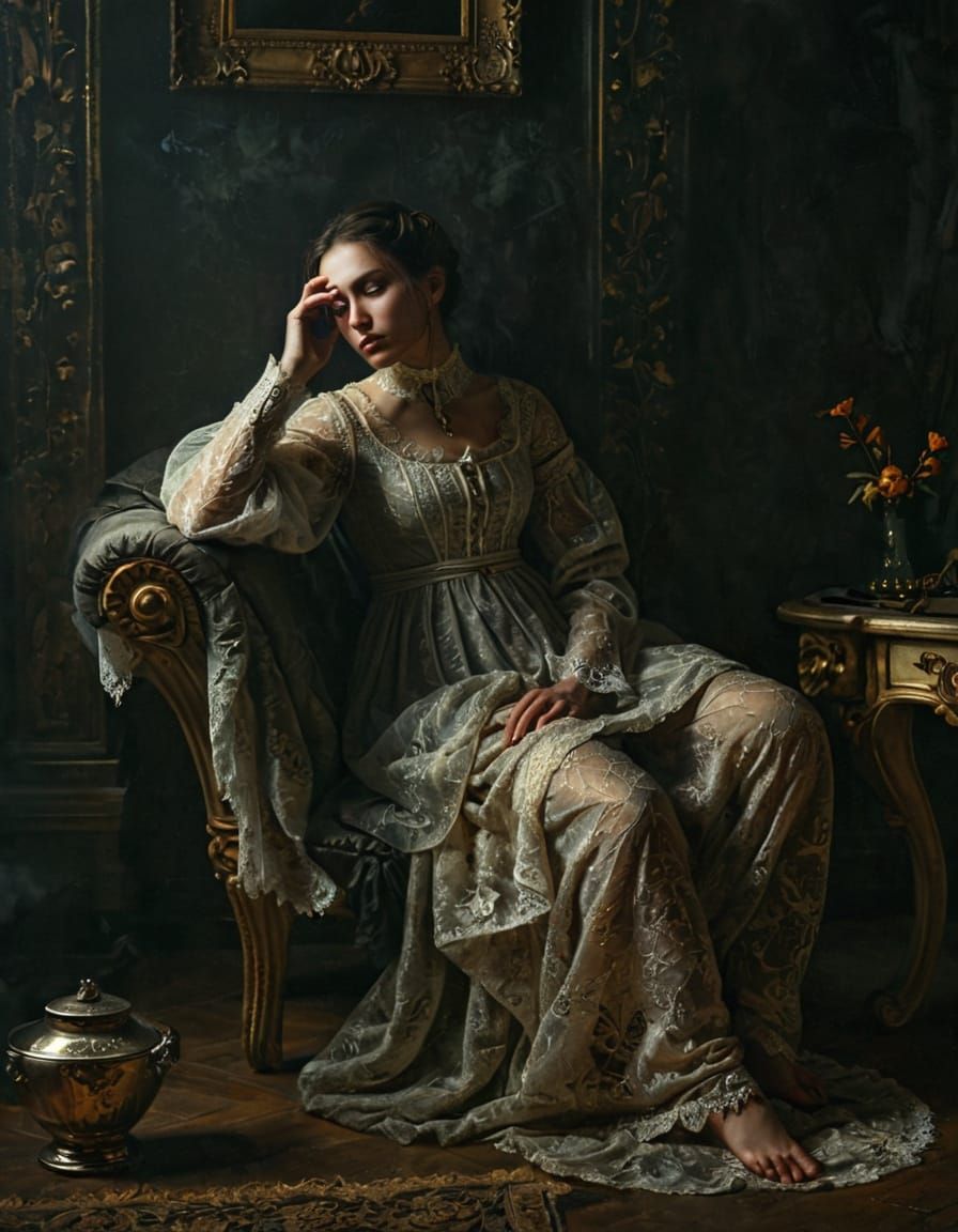 Elegant Gothic Woman in Oil Painting Style