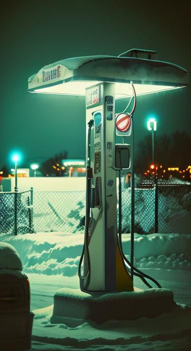 Gas Pump at Night in Winter: Blue Hour Photo