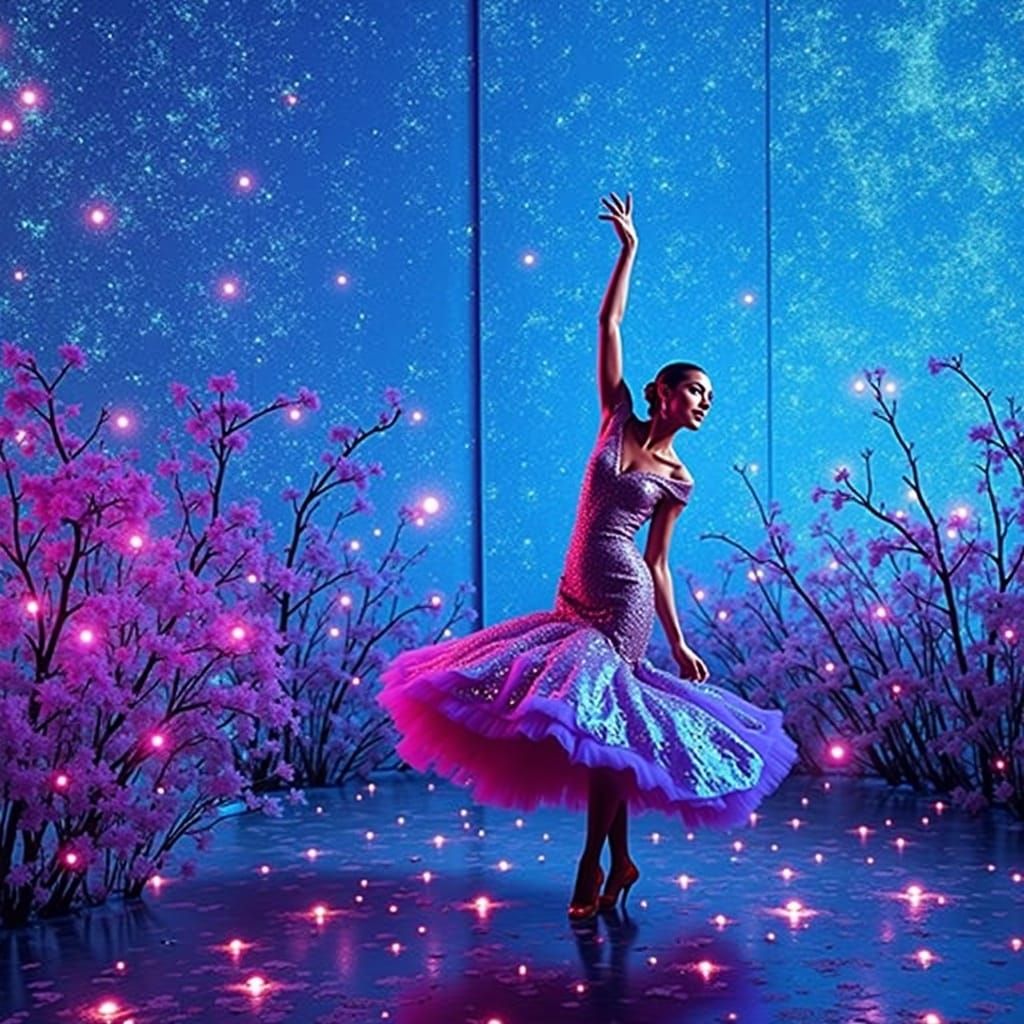 Glamorous Dancer in Haute Couture with Jeweled Hair