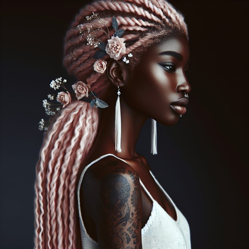 Beautiful Black Woman with Tattoos and Pink Hair