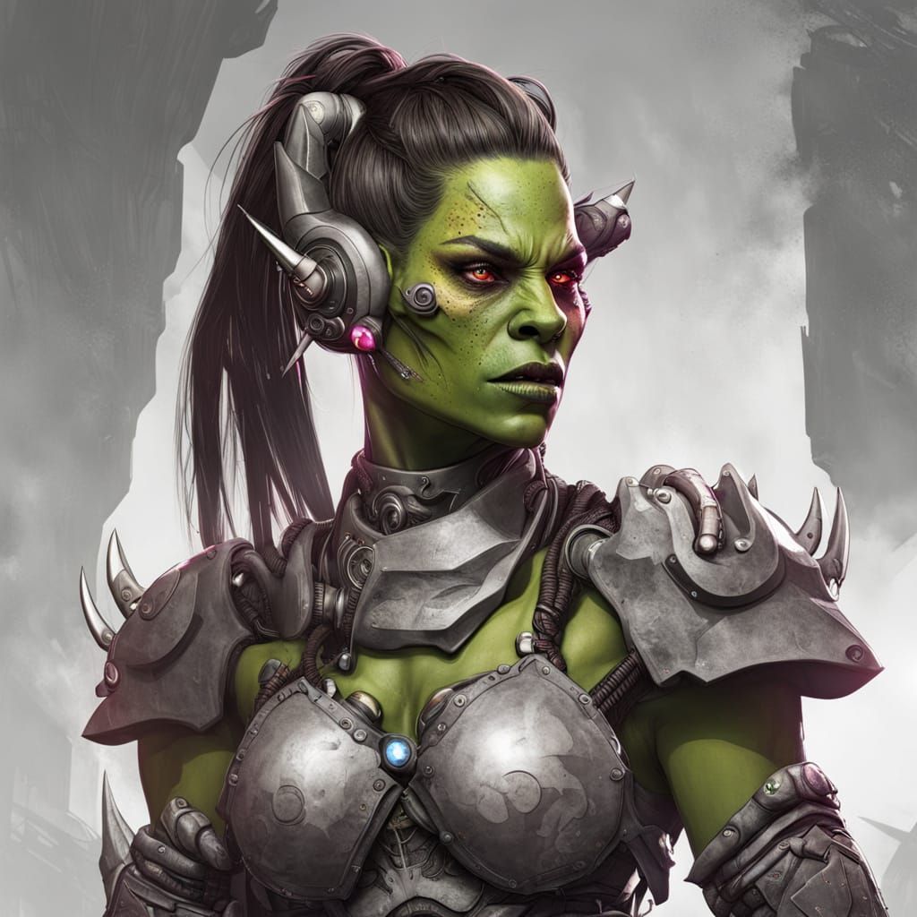 Cyborg Orcess in Dark Futuristic Armor