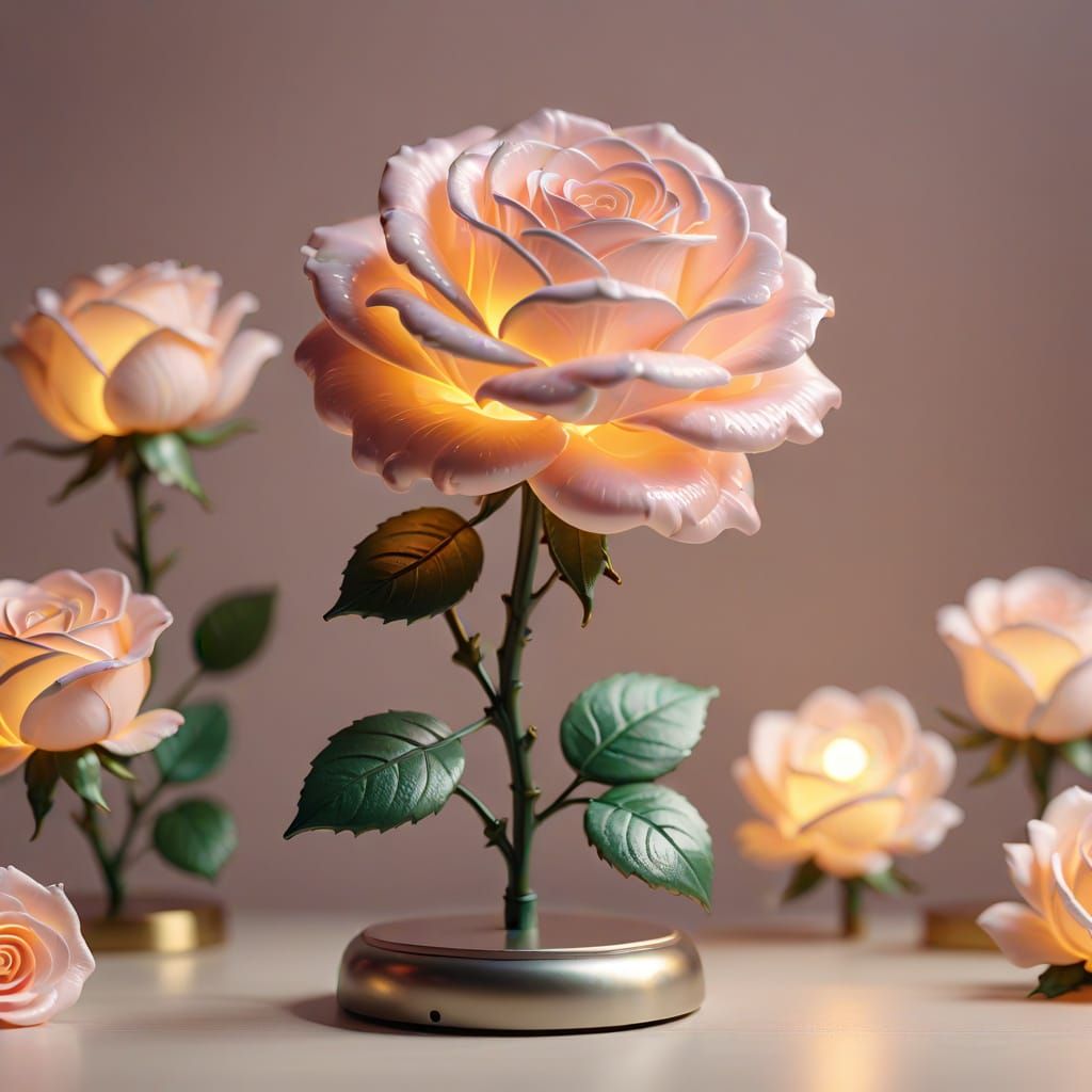 LED Rose Lamp Figurine in Digital Painting Style