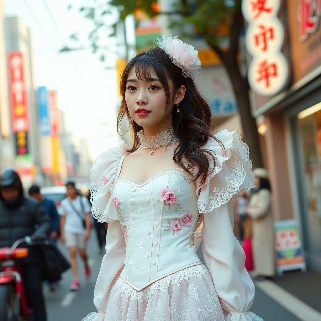 Kawaii Jacquard flowered corset bodice gothic lace skirt and blouse perfect feminine youthful Shibuya fashion