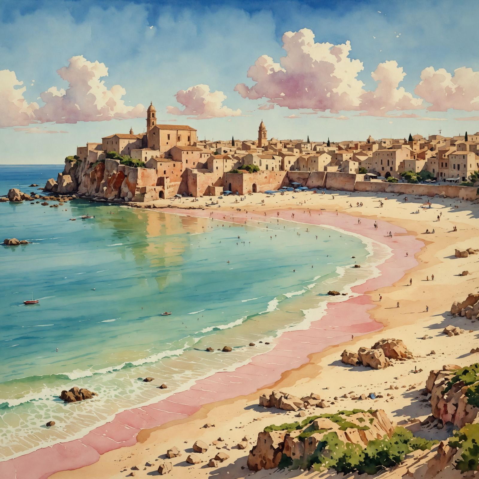 the charming beach and pink sea of the island of marsala in ...