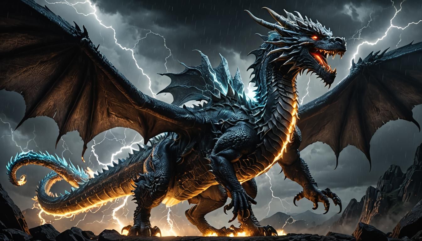 Hyperrealistic Storm Dragon Roaring in Epic Lightning Storm