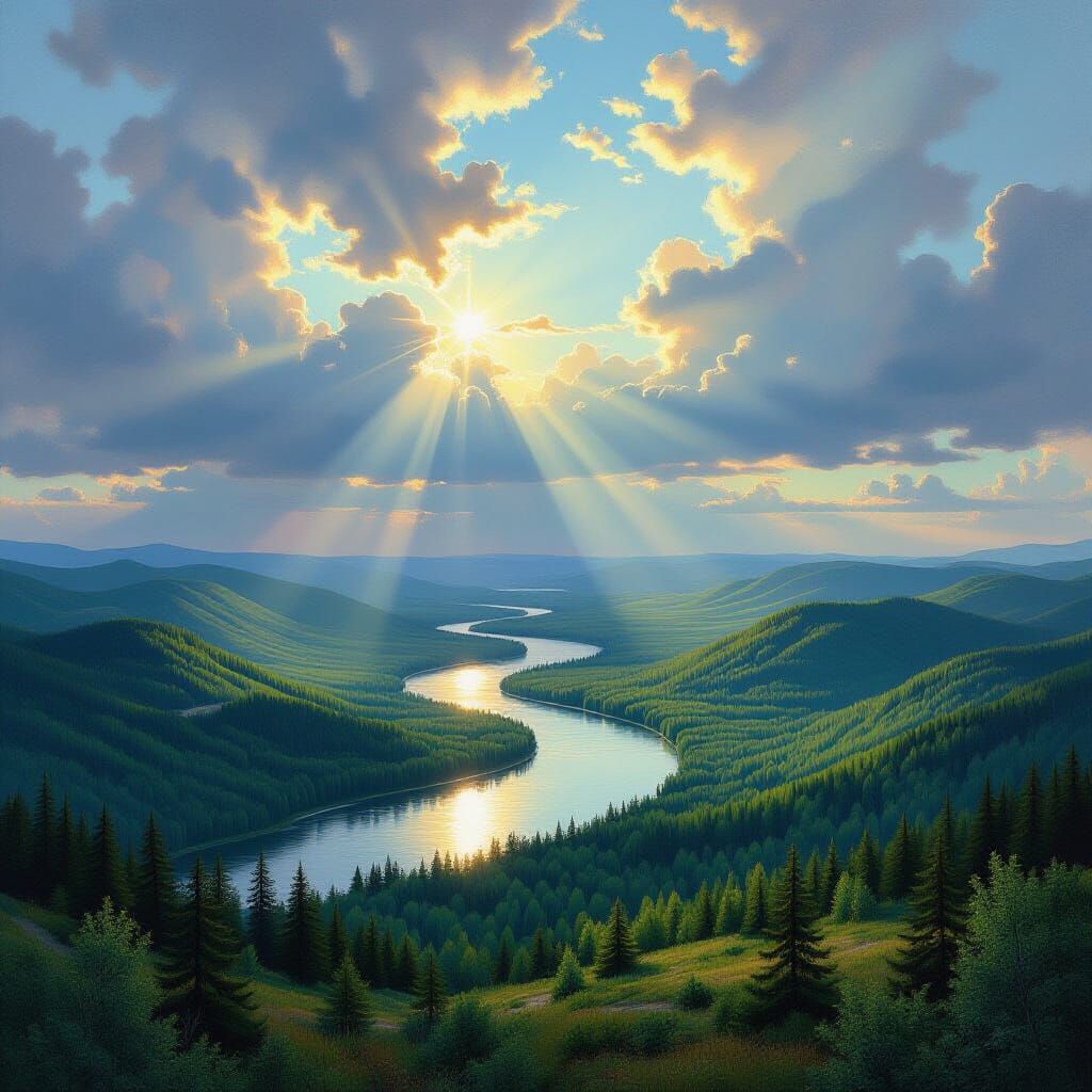 Breathtaking Khabarovsk Krai Taiga Landscape Oil Painting