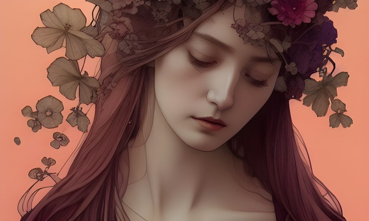 Tragic Woman Turns into Flowers: Watercolor Art