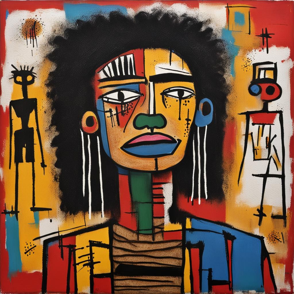 Basquiat Style Women: Neo-Expressionist Portrait