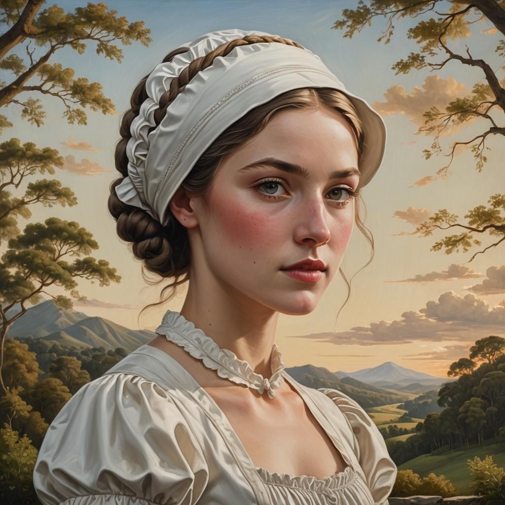 Neoclassical Portrait of Young Woman in Colonial Style