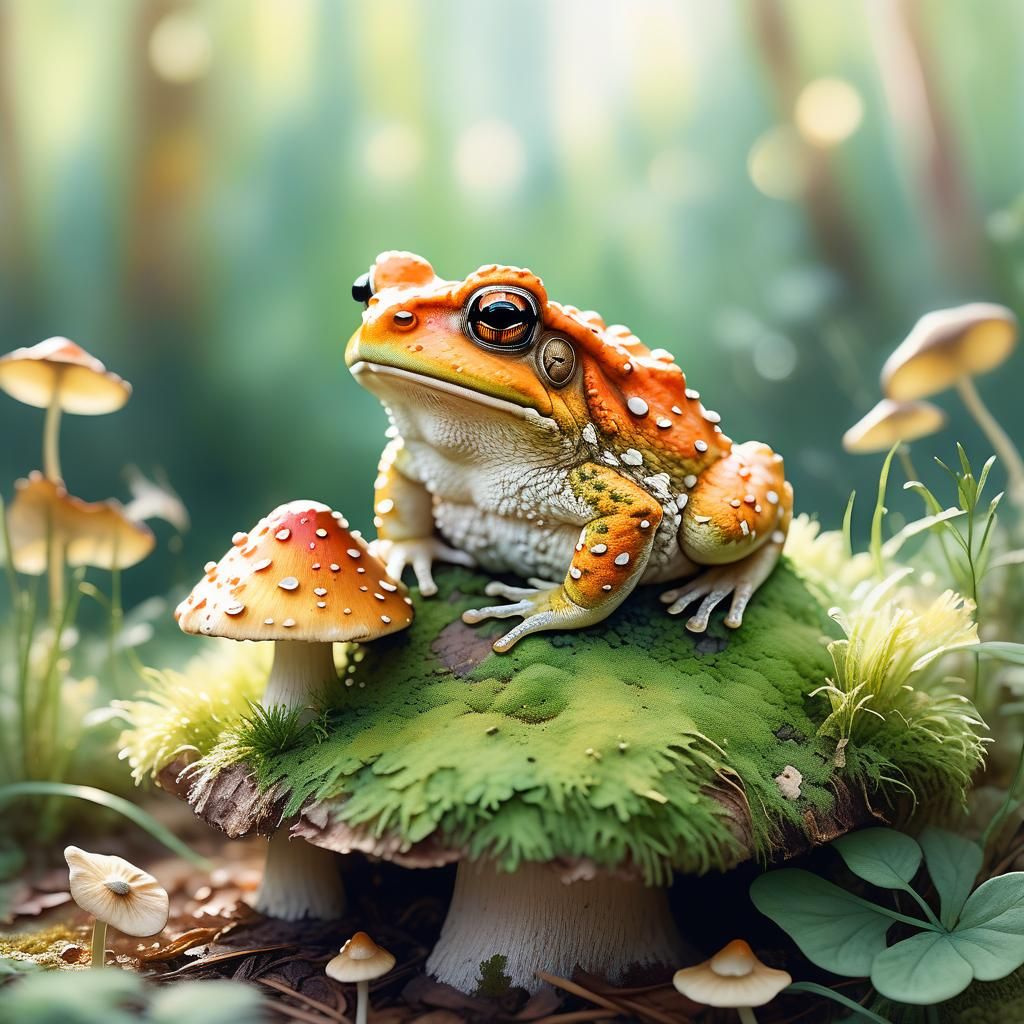 Charming Watercolor Toad on Mushroom