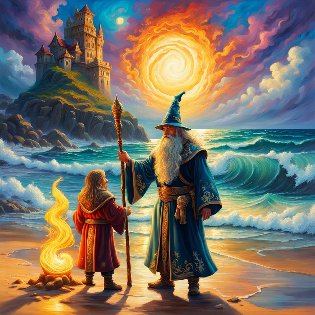 Ethereal Ents Rising from the Sea: Oil Painting