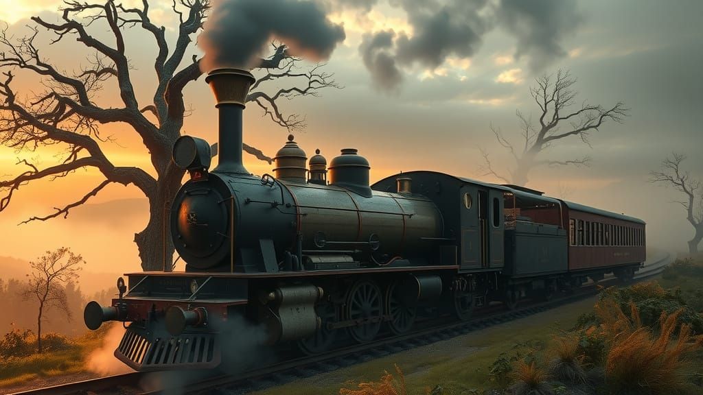 Vintage Steam Engine Train Chugs Through Mystical Foggy Land...