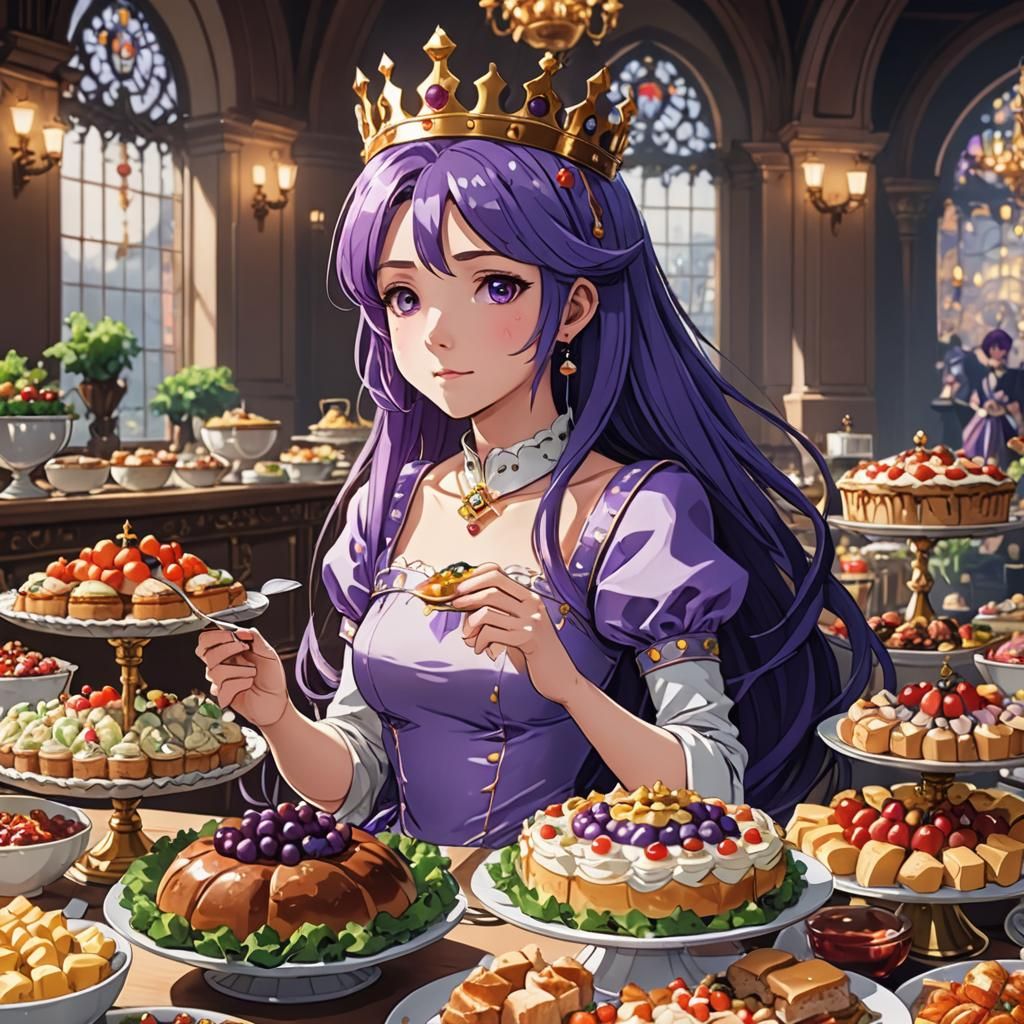 Anime Princess at Buffet, Cel-Shaded Style