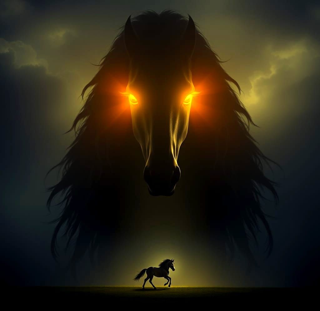 Mystical Horse Silhouette with Volumetric Lighting