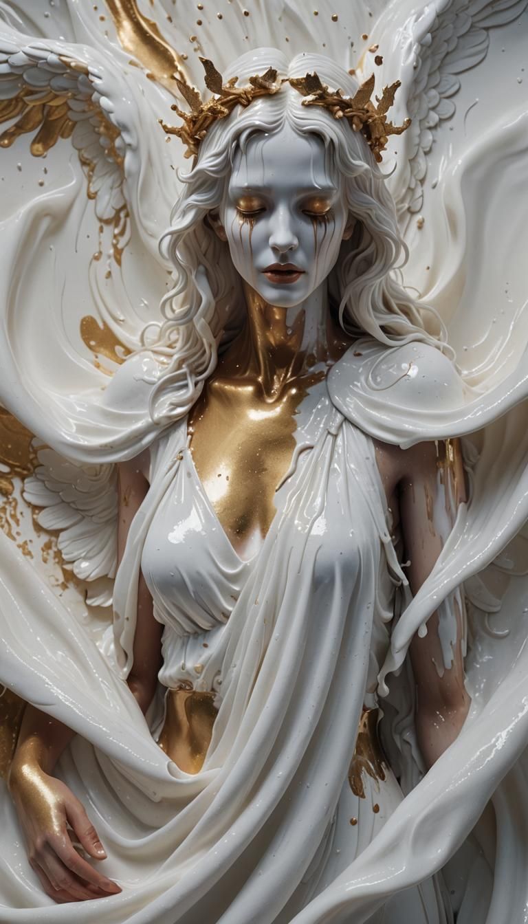 Ethereal Milk Angel in Art Nouveau Style
