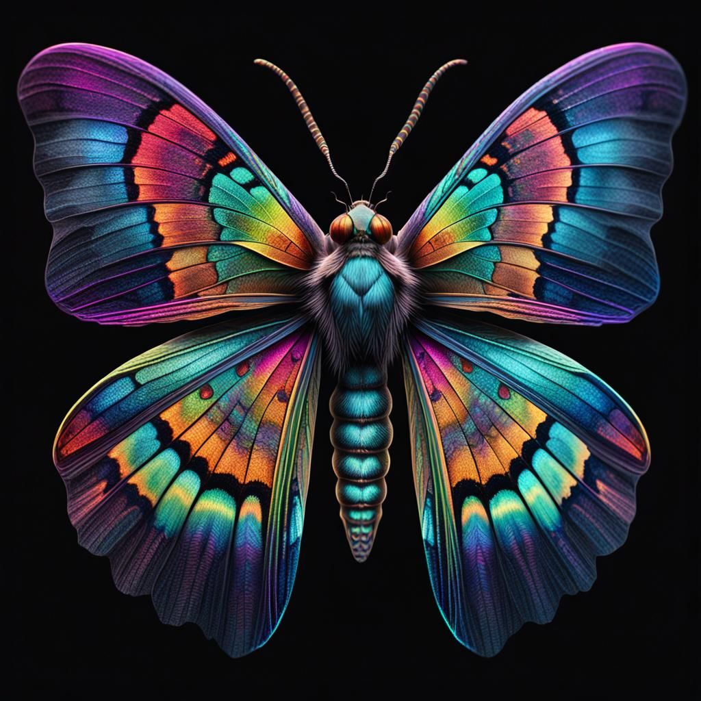 Iridescent Multicolored Moth with Spiral Wings