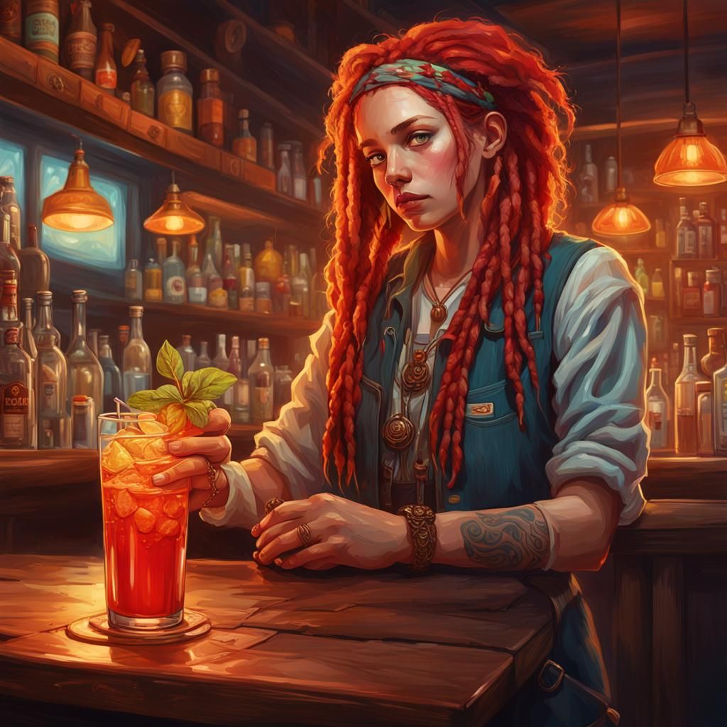 Boho Bartender Makes Cocktail in Hyperdetailed Portrait