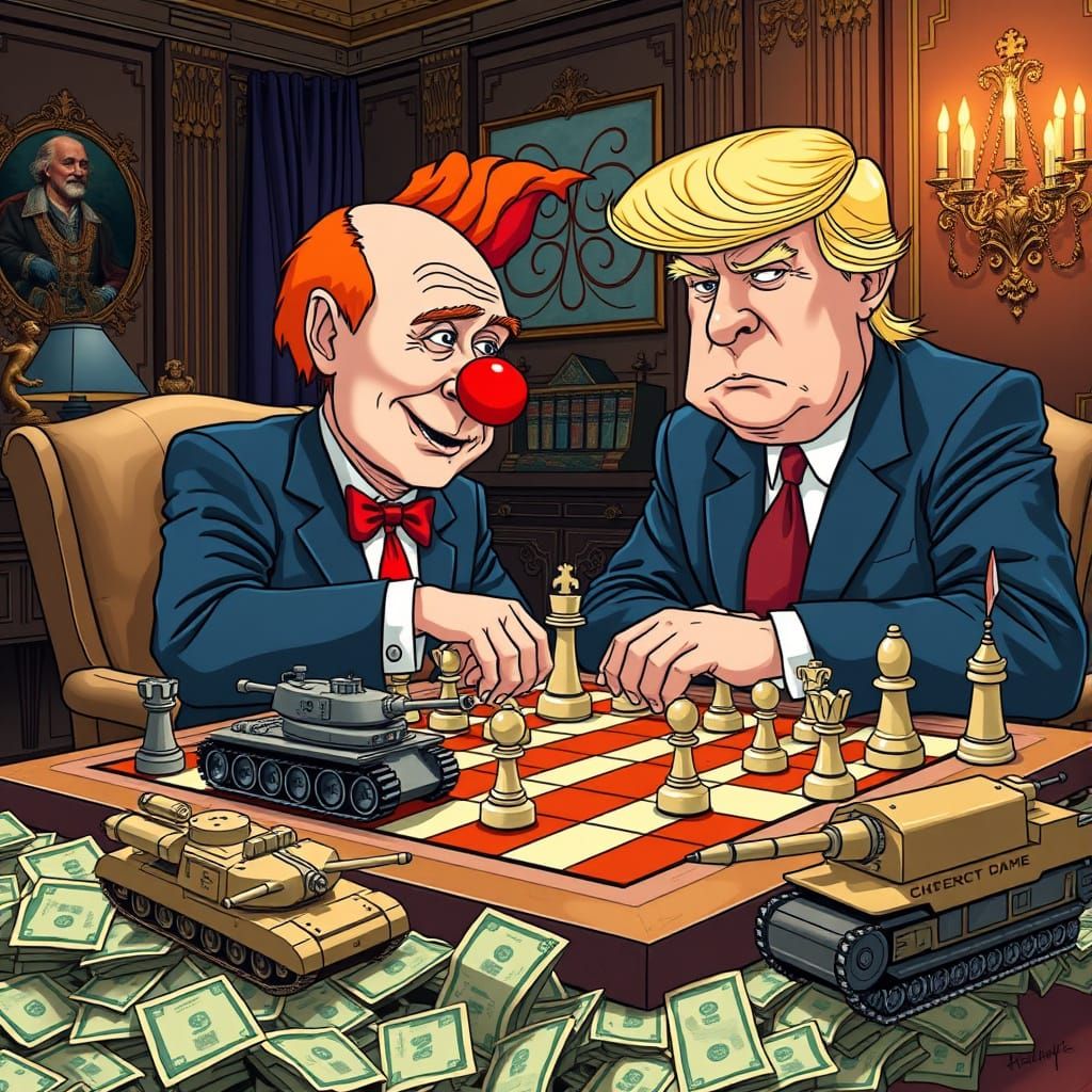 Putin and Trump Play Chess: A Political Cartoon
