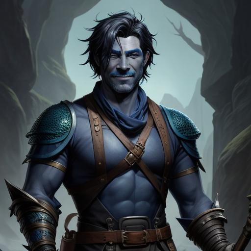 Blue-Skinned Blacksmith in Dungeons and Dragons Style