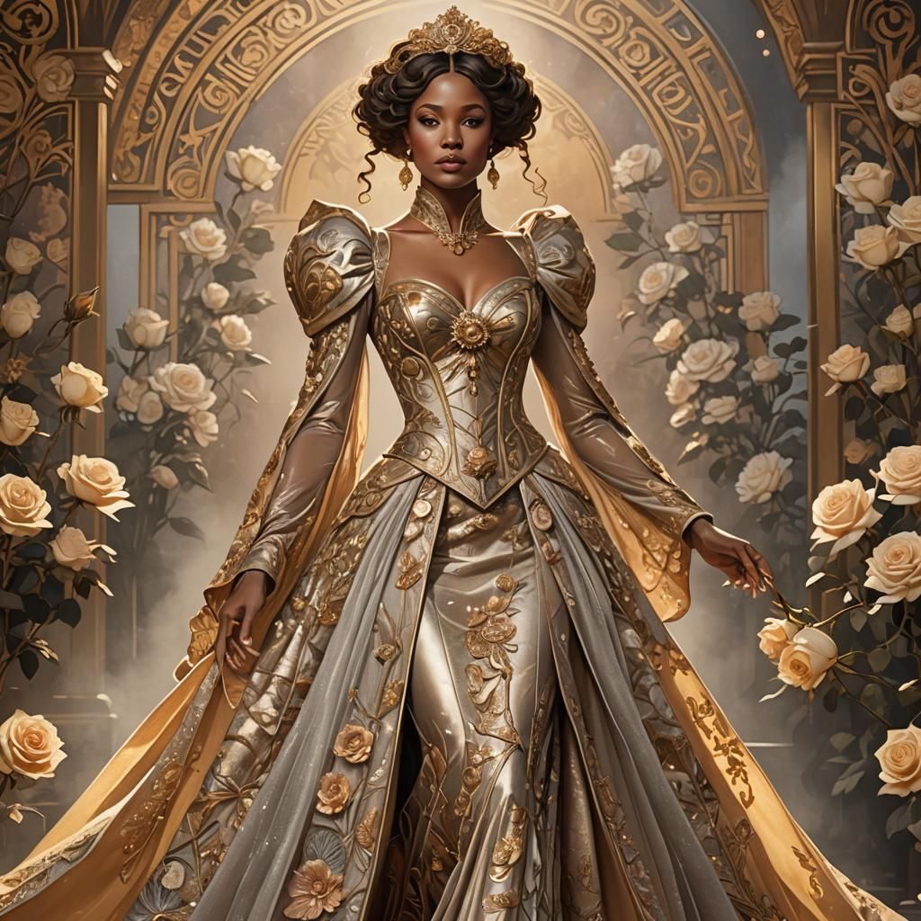 Art Nouveau Empress in Gold and Roses