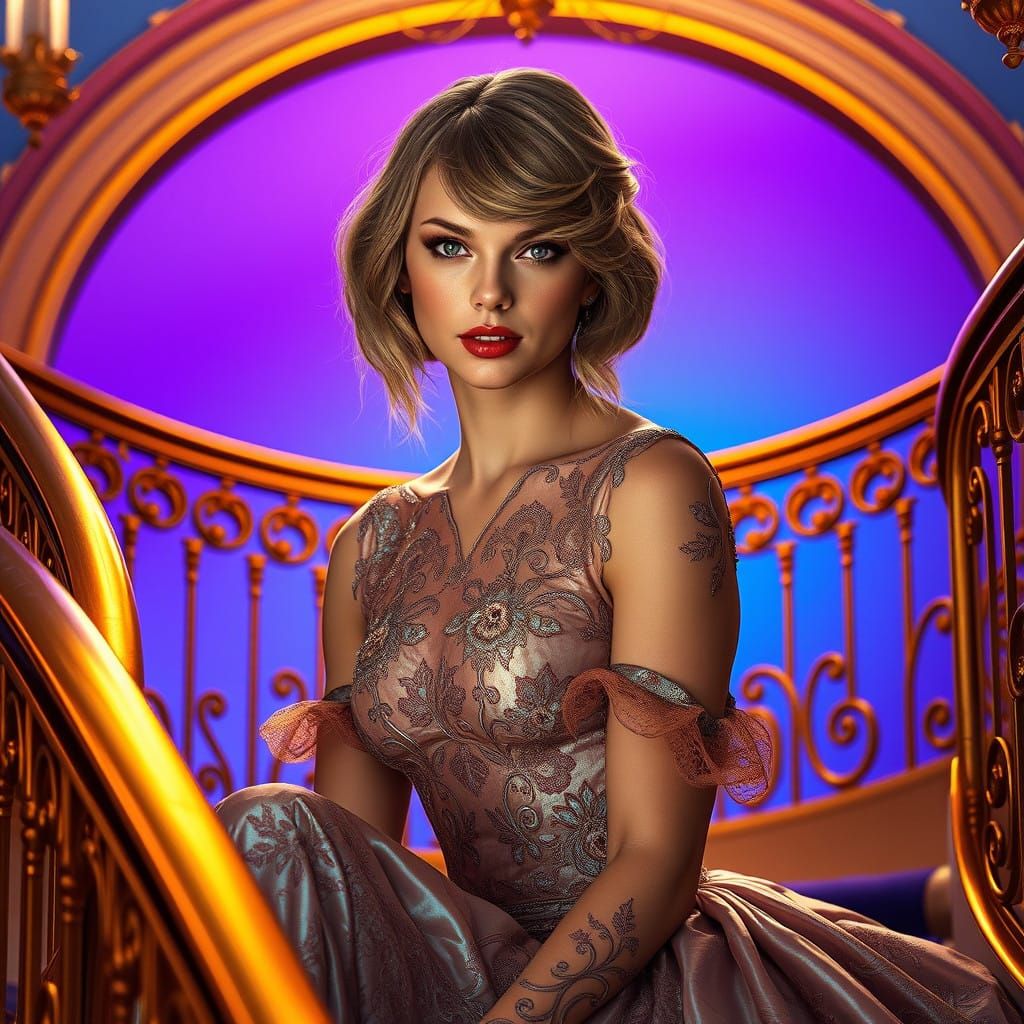 Elegant Belle Époque Portrait in Dreamy, Iridescent Hues