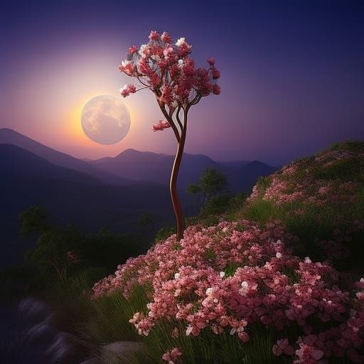 Vibrant Cherry Blossom Bouquet in Digital Art