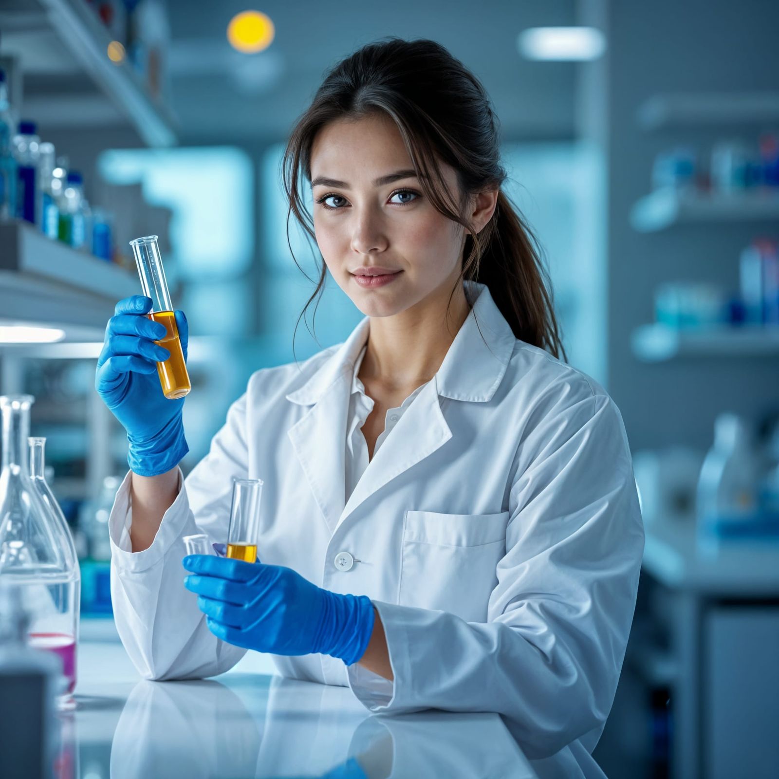 Female Scientist in Lab, Realistic Digital Art