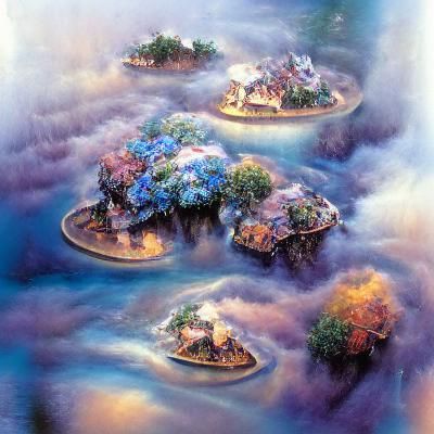 Ethereal Floating Islands in a Fantasy Landscape