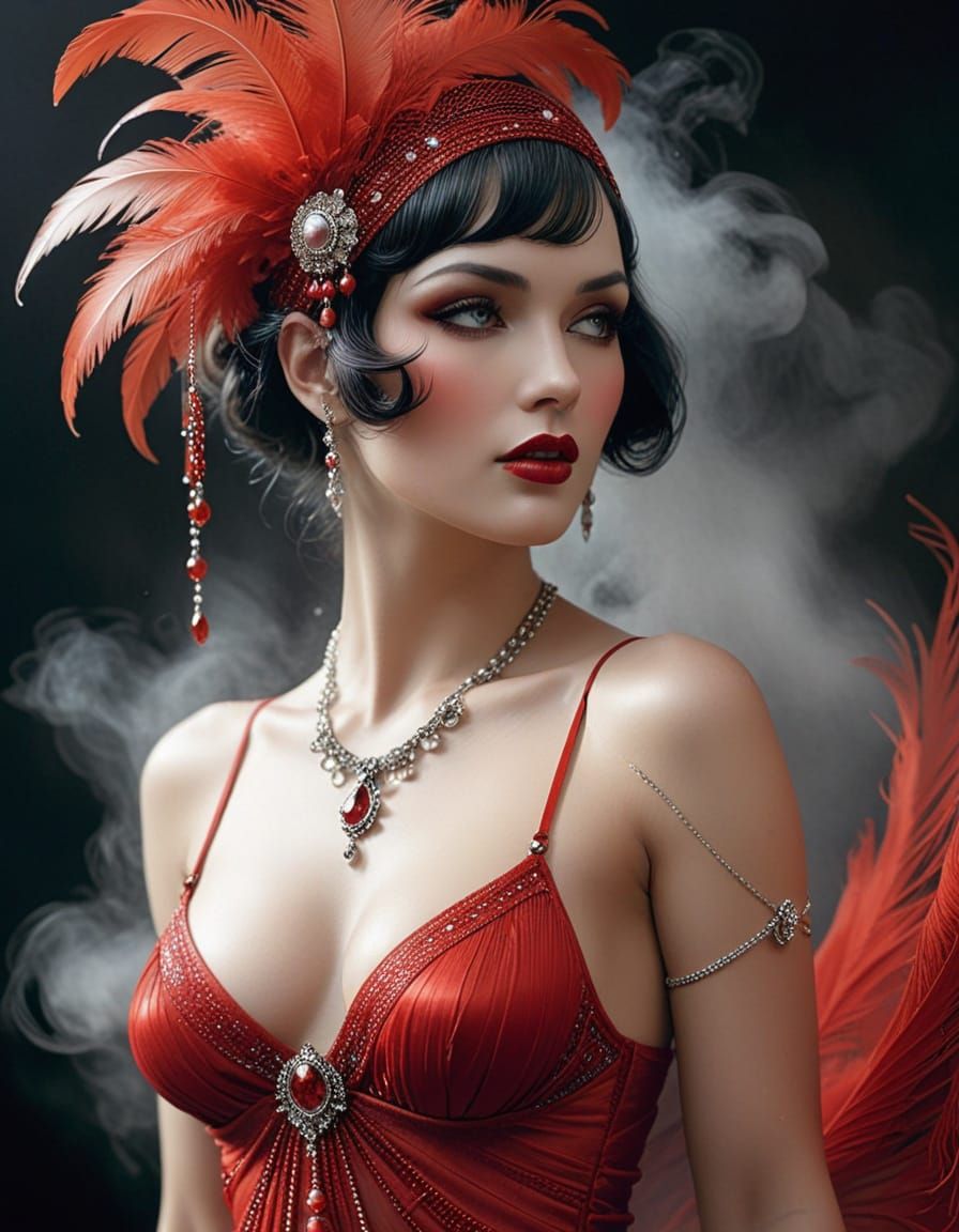 Sensuous 1920s Flapper in Smokey Speakeasy