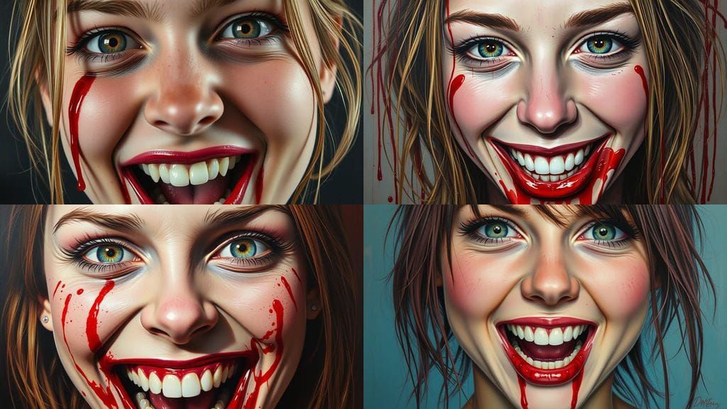 Blood-Splattered Beauty in Hyperrealistic Horror Art