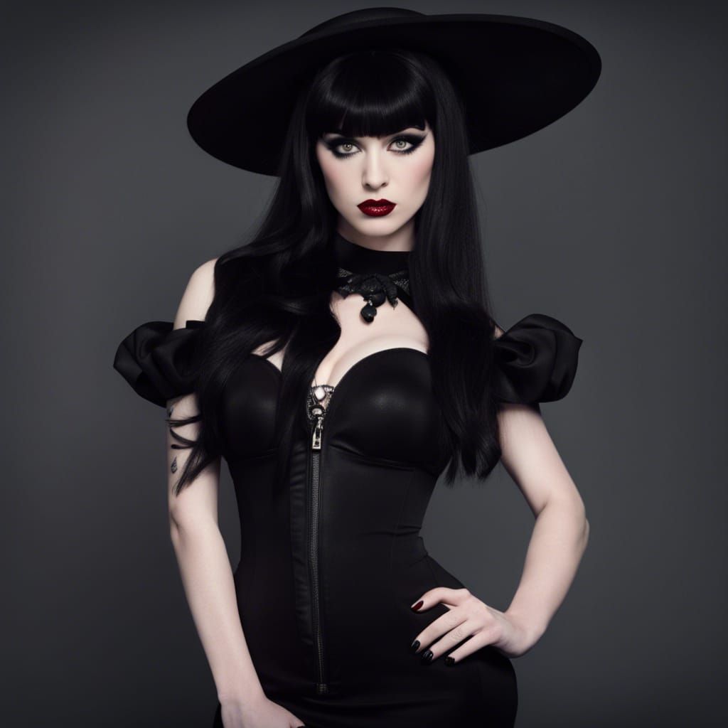 Woman in Elvira Costume: Full Body Image